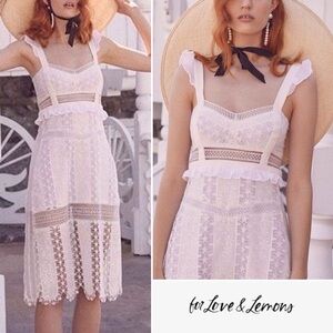 For Love & Lemons Gabrielle Midi Dress Ivory White Large NWT